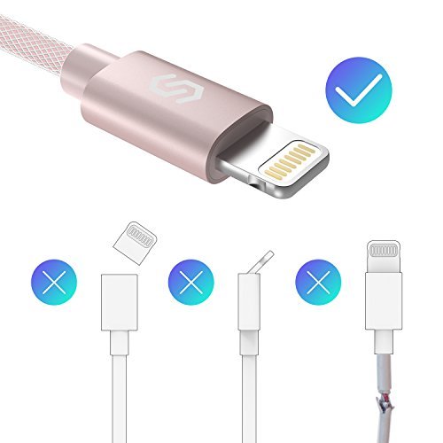 C  ble iPhone Syncwire C  ble Lightning -  MFI certifi   Apple  Chargeur iPhone en Aluminium pour iPhone 8   8 Plus   7   7 Plus   6s   6s Plus   6   6 Plus   SE   5s   5C   5  iPad Mini   Pro   Air  iPod etc - 1M Nylon Rose