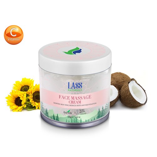 Lass Natural Brightening Face Massage Cream| For Lighten Skin | Mulberry, Liquorice | Paraben & Sulphate Free Face Cream| Dark Spot Reducer |Even Skin Tone -100G