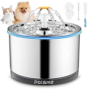 Cat Water Fountain Stainless Steel, 84oz/2.5L Pet Water Fountain for Cats Inside, Ultra-Quiet Cat Drinking Fountains, Dog Water Dispenser Bowl with 1 Cat Waterer Filter, 1 Kit Brushes for Cats Dogs