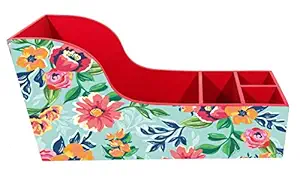 Embell Products Engineered Wood Green Flower Design Heavy Duty Large Book Rack Stand for Table and Wall Shelves to Hold Books, Magazines, Cookbooks ( Red )