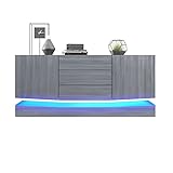 Sideboard Kommode City, Korpus in Schwarz matt / Fronten in Avola-Anthrazit inkl. LED Beleuchtung - 