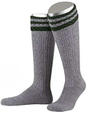 Lusana Kniestrumpf 2-farbig Handstrick-Optik mit Ringel, Gr. 42/43, Fb. mittelgrau/tanne
