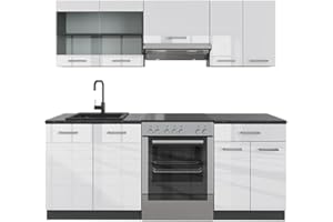 Vicco cucina componibile R-Line, Bianco lucido/antracite, 200 cm senza piano di lavoro