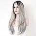 24" Black&Gray Long Wavy Lady Fashion Daily Heat Resistant Lace Front Hair Wig