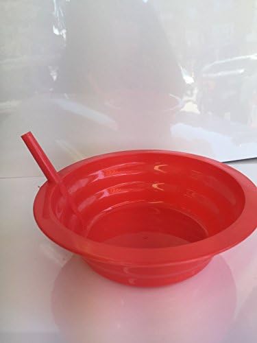 2 Red Sip-A-Bowls ; cereal ice cream bowls with built-in straws cavoli brand