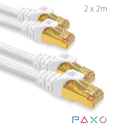 2 x 2m - CAT6 Ethernet Gigabit LAN Netzwerkkabel mit Nylon Stoffmantel | weiß | 10/100/1000Mbit/s |