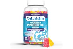 VITALDIN Probiotic Gummies – 500 Million CFU Bacillus Coagulans per Serving – 60 Chewable Gummies (1-Month Supply); Assorted Fruit Flavours – Digestive Support – Gluten Free – for Children & Adults