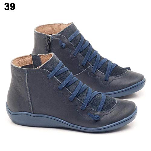 Ksruee Bottines pour Femmes, Fermeture à Glissière Latérale à la Mode, Bottes à Talons Plats Confortables, Bottes de Maintien pour Nuds, Semelles Souples, Chaussures pour l'hiver et L'automne