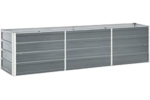 vidaXL Galvanised Steel Raised Garden Bed - Spacious Patio Planter Pot for Vegetables, Herbs, and Flowers, Easy Assembly, Rectangular Shape - 240x40x45cm in Stylish Grey