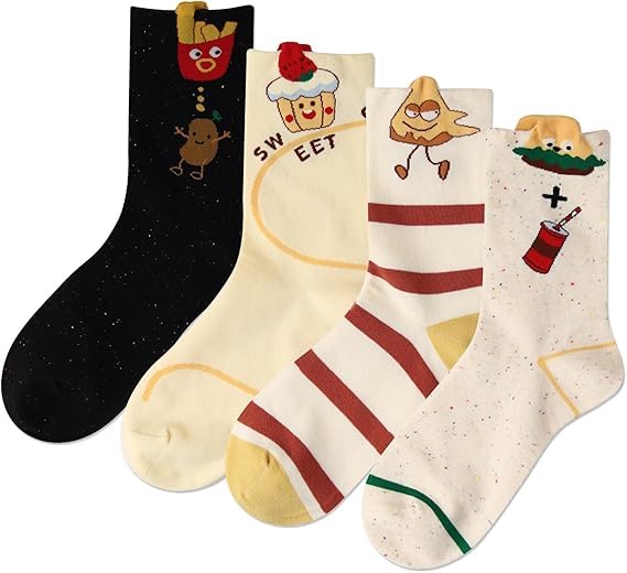 Azonee Cute 3D Monster Face Socks, Novelty Plush Cartoon Crew Socks with Funny Eyes for Girls & Women, Fun and Cozy Wear, 4 Pairs : Amazon.ae: Fashion 8