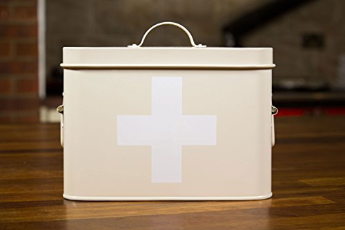 Andrew James Retro Erste Hilfe Kasten im Vintage Style – Cremefarben – Mit Deckel und 2 Klapphenkeln - 7