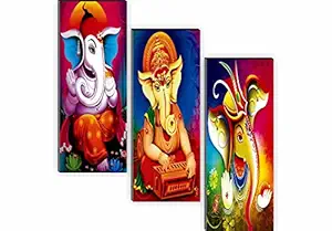 SAF Ganesha Modern Art 6MM MDF Framed Set of 3 Digital Reprint 15 inch x 18 inch Painting SANFJ11 SANFJ11