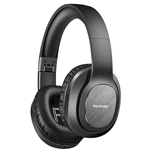 WorWoder Bluetooth Headphones Over Ear, [50 Hrs Playtime] Wireless Headphones, Foldable Hi-Fi Stereo, Soft Memory Protein Earmuffs, Built-in Microphone ? Wired Mode for Cellphone PC(Black)