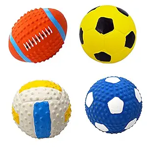 T?chaque Squeaky Dog Toys, Natural Latex Rubber Dog Balls, Soft , Bouncy & Durable for Small Medium Dogs Puppy Interactive Chew Sound Fetch Play, Set of 4