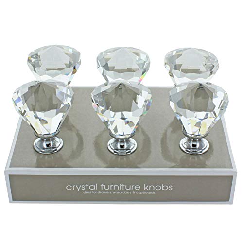 G Decor - Confezione da 6 pomelli da 42 mm in lunghi cristalli trasparenti per ante, sportelli e cassetti