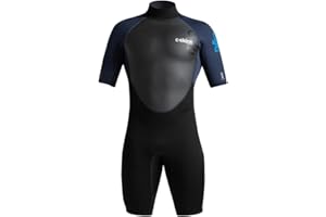 C SKINS 2023 C-Skins Mens Element 2 3/2mm Back Zip Shorty Wetsuit - Black Slate Cyan - Breathable - Xtend neoprene upper body -