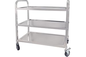 MOOTACO Chariot de Service INOX Service desserte de Cuisine INOX 3 étagères 4 Tailles de Restaurant (62.5 * 31.5 * 80cm) (85_x_45_x_90_cm)