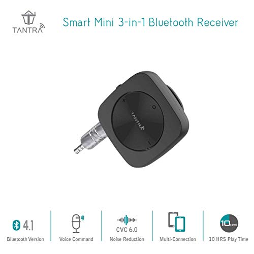 TANTRA Magico Mini Bluetooth Receiver for Wired Headphones/Car/Wired Speakers, Wireless Audio Adapter with Clip/Microphone for Hands-Free Call and Music