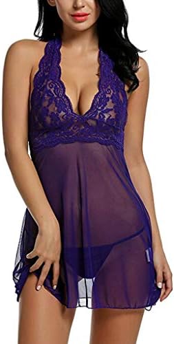 HEHEMAUD Women Sexy Lingerie Lingerie Halter Sexy Chemise Lace Babydoll Mesh Nightwear Lace Underwear