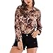 Produktbild FENICAL Damenmode Print Chiffonhemd einreihig Bluse Revers langärmeliges Top für Sommer Frühling (Lavendel, Größe XL)
