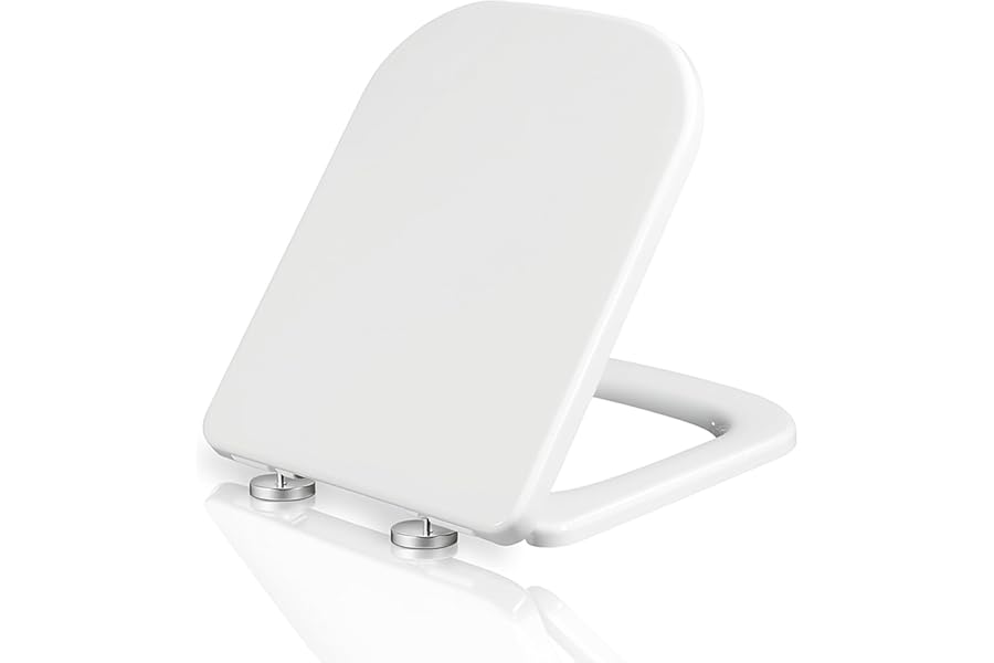 Mass Dynamic Square Toilet Seat with Soft Close Top Fix Toilet Seats with One Button Quick Release Cleaning for Better Hygiene, Rectangle Loo Seat with Adjustable Hinges