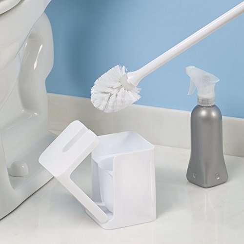 mDesign praktische Toilettenbürste mit WC Bürstenhalter – hochwertige WC Bürstengarnitur in weiß bestehend aus Klobürste und Halter – mit Verschlussmechanik - 2