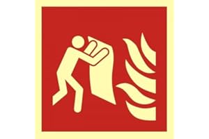 ‎NOTLOK SAFETY WORK notlok Safety Work - Brandschutzzeichen - Löschdecke Schild [ 15 x 15cm ] | Nachleuchtende Kunststoffplatte + Aufkleber für einfache Montage | DIN EN ISO 7010 | Feuerlöschdecke Piktogramm, Brandschutz