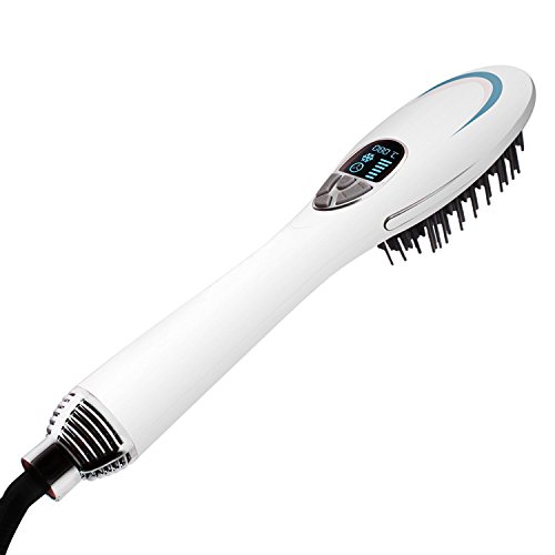 Hair Straightener Brush Electric Heating Ion-Flow Brush Dryer with 3D Air Diffuser Revolutionary Comb-Shaped Teeth Design Dual Voltage Hair Dryer Styler Healthy Drying Tourmaline Ceramic Ionic Eco Friendly Blow Dryer (White)
