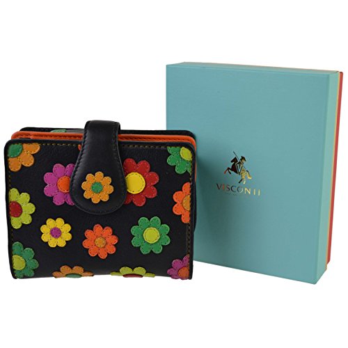 Ladies LEATHER Small Flower Design Tabbed PURSE Wallet by Visconti; Daisy Collection GIFT