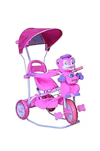 Baby Smile Small Kids Mini Cycle Toys Baby Tricycle | Bicycle for Kids with Canopy Sunroof Protection & Parental Push Handle, Smart Plug & Rubber Wheels Trikes for 1.5 Years to 5 Years Kids, Pink