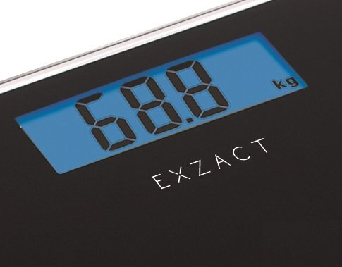 EXZACT – Personenwaage/ Elektronische Körperwaage / Digitale Badezimmerwaage – Große Kapazität 180kg / 400lb / 28st – Hohe Präzision, Schritt-auf, Hintergrundbeleuchtung LCD-Anzeige – Schlank – Farbige Glasplattform (Schwarz) - 3