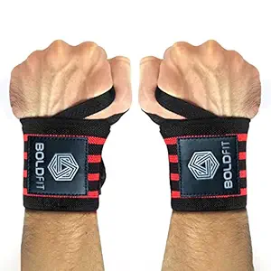 Boldfit Wrist Supporter for Gym Wrist Band for Men Gym & Women with Thumb Loop Straps - Wrist Wrap Gym Accessories for Men Hand Grip & Wrist Support Sports Straps for Gym, Weightlifting - (Red)