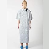 Lapover Hospital Patient Gown in Blue Demure Printed Polycotton Fabric with Waist Tie - As Used by The NHS