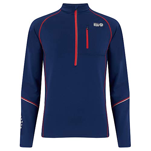 Time To Run Thermique Quick Dry Haut à Manches Longues pour Courir l'hiver avec Une Fermeture Éclair à l'encolure pour Hommes LBleu Nuit