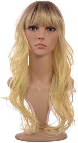 Hair By issTresses Rooted Long Wavy Human Hair Blend Tiffany Wig, Bleach Blonde
