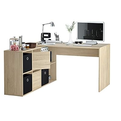 Habitdesign FONTANA Bureau d'angle contemporain decor chene canadien - L 136 / 203.5 cm