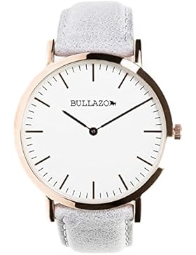 BULLAZO SENCILLO Uhr in rosegold mit Analog Quarz Uhrwerk aus Edelstahl mit Echtleder Wechselarmband in grau....