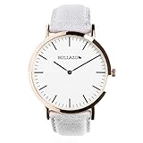 BULLAZO Sencillo, Edle Herrenuhr Damenuhr mit klassischem Ziffernblatt, Quarz-Uhrwerk, Lederarmband, Grau Rose Gold