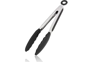 TUWONWA Pince Cuisine Silicone(23cm),Pince Cuisine Professionnel,Pince Alimentaire Résistante à La Chaleur, Pince Pour Air Fryer, Pipince De Cuisine Résistant à La Chaleur,Noirnce Barbecue Silicone