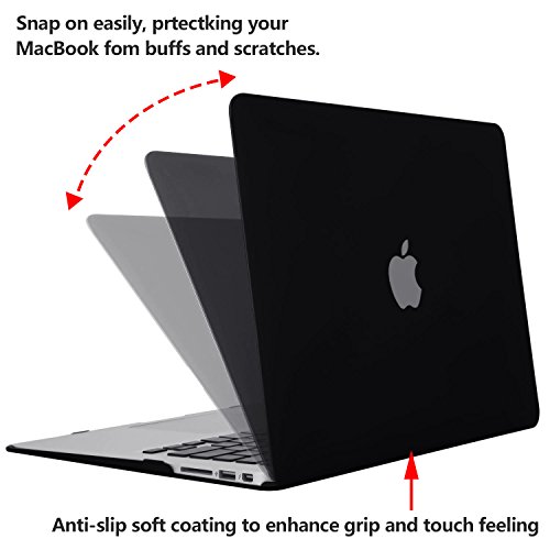 STONG Matte Gummierte Harte Schutzhülle für Macbook Air 13“ Hülle Cover Schale Schutz Hülle Tasche Silicon Case Shell Hard Plastik mattiert SchutzTasche + tpu Tastatur-Schutzfolie (Schwarz) - 2