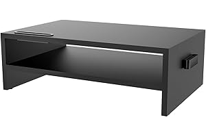 GRIFEMA GB1052 Wood Monitor Stand Riser with Smartphone Holder, 2 Tier Storage, Cable Management for Computer, Notebook, iMac, Black