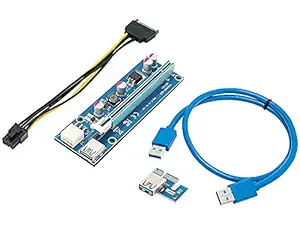 The Techy Way Mining Card, Riser Card, PCIe (PCI Express) 16x to 1x Riser Adapter, USB 3.0 Extension Cable 60cm, 6 pin PCI E to SATA Power Cable, GPU Riser Adapter, Ethereum Mining Riser Card