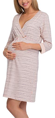 Cornette Premamá Camisón Lactancia Vestido de Casa Mujer 652/21 (Albaricoque/Azul Oscuro, XL)
