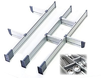 Practical Comfort Diviseurs de tiroir de cuisine réglable, ensemble de diviseur de 9 élégant organiseurs modulaire en aluminium (Médium | pour les tiroirs de 44.5cm – 50cm de long) par Practical Comfort