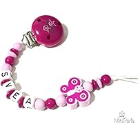 Schnullerkette mit Namen - Kleine Prinzesin - Schmetterling - Mädchen - rosa - pink - B014