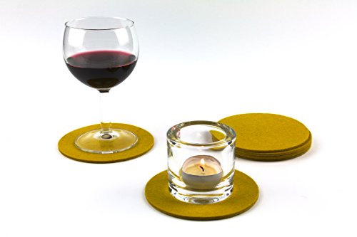 NordernArt Glasuntersetzer handgemacht rund 10cm für Gläser 6er Set, 100% Wolle Getränke-Untersetzer Farbe wählbar (Curry gelb ) - 6
