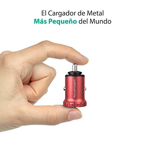 RAVPower Mini Cargador de Coche con Aleaci  n de Aluminio 24W 4 8A con Nueva Tecnolog  a iSmart 2 0 para iPhone 7  iPad  Samsung  LG y M  s