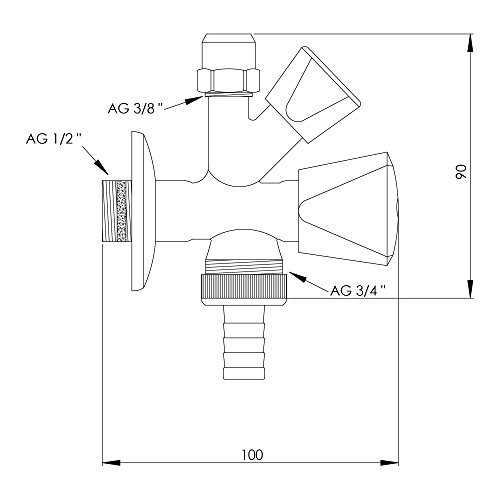 VARIOSAN Kombi-Eckventil 11114, DN 15, 1/2″, selbstdichtend, verchromt - 2