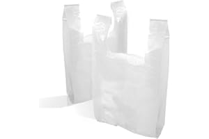 Zoopla Teck 500 Bags Strong White Large Vest Carrier Bags 11" x 17" x 21" 25mu Plastic Carrier Bags Eco Friendly Recyclable (500)
