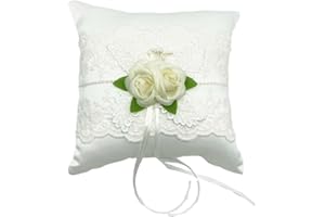 SVOCK Ringkissen Hochzeit, 20CM Weißer Spitze Ringbox Hochzeit Ringkissen，Ehering Kissen mit Blumen, Ringkissen Hochzeit Standesamt für Verlobungs- Und Hochzeitszeremonien, Drücken Sie Ihr Herz Aus